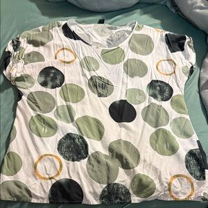 SHEIN Green and Black Polka Dot Blouse